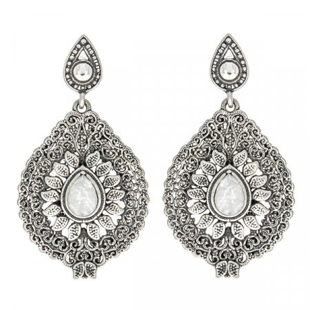 Cercei argint antichizat cu motive florale și piatra lunii [0]