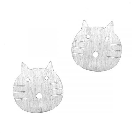 Cercei din argint pe lob, aspect satinat cu model pisicuțe [0]