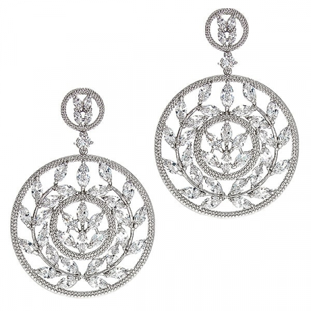 Cercei lungi cu formă rotundă pentru mirese cu cristale strălucitoare [0]