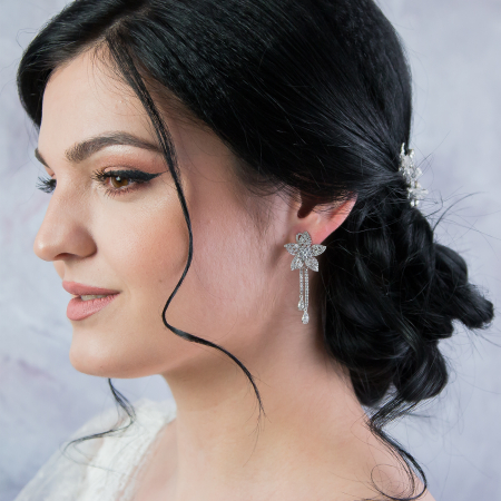 Cercei model floral cu cristale de zirconiu [0]