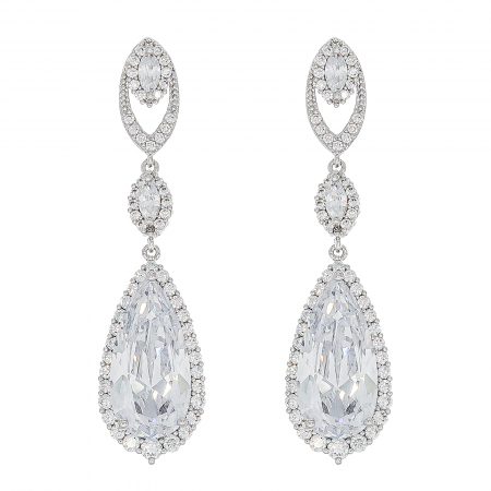 Cercei lungi, cu zirconii, pentru mireasă [0]