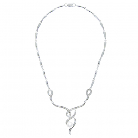 Colier din argint cu zirconii transparente si perla [1]