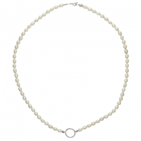 Colier din argint cu perle de cultura ovale si element central cu zirconii transparente [1]