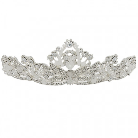 Diademă deosebită argintie cu cristale strălucitoare și pietre albe mate [0]