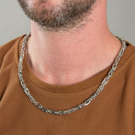 Lanț lung bărbătesc din argint, model bizantin cu elemente masive [0]
