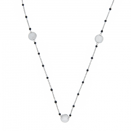 Lanț argint la baza gâtului cu mărgele mici negre și bănuți [0]