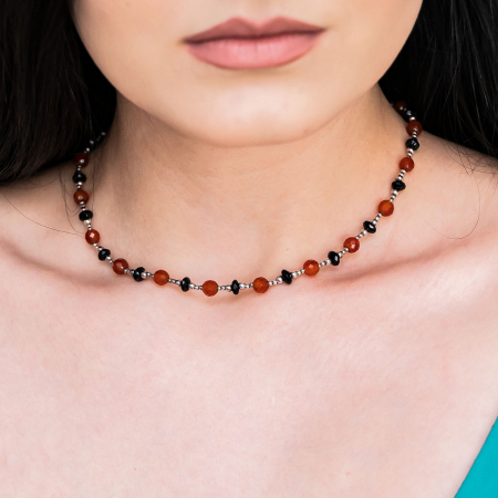 Lant din argint cu cristale de carneol si agat. [0]