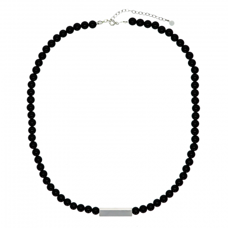 Lant argint unisex cu margele din onix si element din argint personalizabil [2]