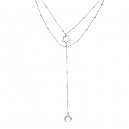 Lant din argint cu margele mici si pandantiv cu luna si stele [1]