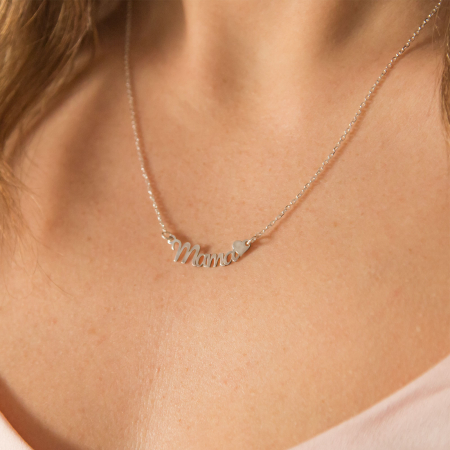 Lănțișor din argint cu text mama decupat și inimă [3]