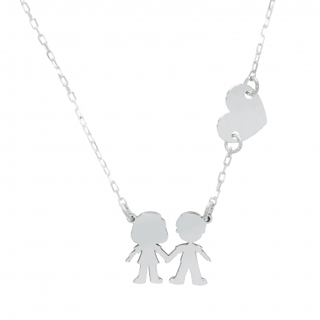 Lănțișor argint cu pandantiv copii și inimă [2]