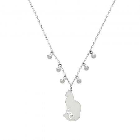 Lănțișor din argint personalizat cu medalion siluetă de pisică [1]