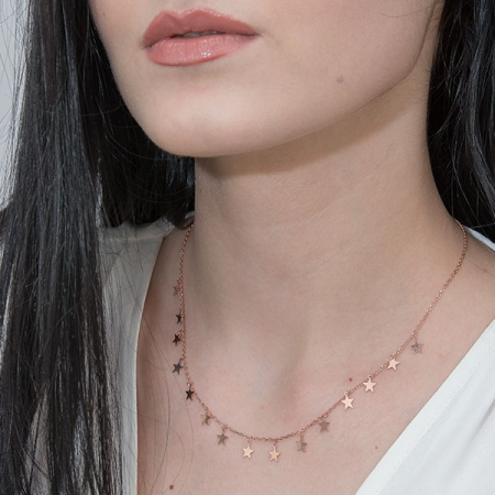 Lănțișor argint placat cu aur rose cu steluțe [1]