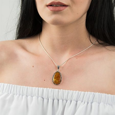 Pandantiv din argint cu piatră naturală de chihlimbar maro baltic [1]