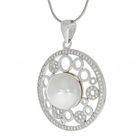 Pandantiv argint rodiat rotund cu cristale de zirconiu si perle [2]