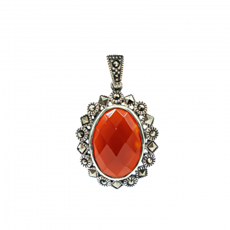 Pandantiv argint oval cu carneol si marcasite [1]