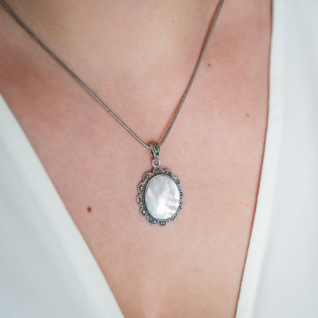 Pandantiv argint cu sidef si marcasite [0]