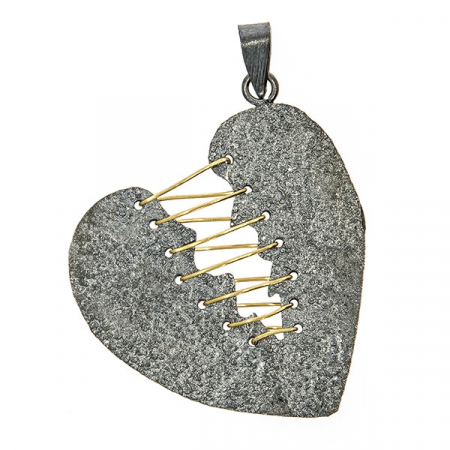 Pandantiv argint satinat rodiat negru inimă cusută [2]