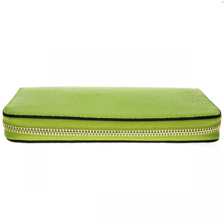 Portofel casual din piele naturală verde, lung, cu fermoar auriu [2]