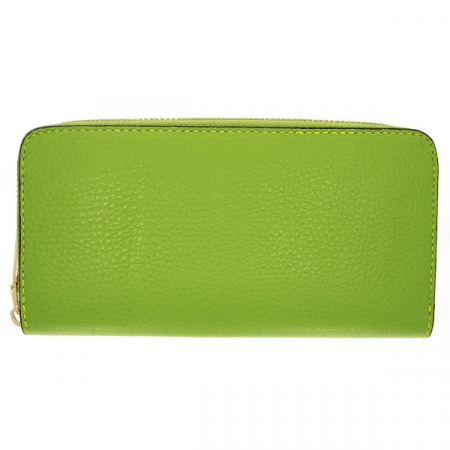 Portofel casual din piele naturală verde, lung, cu fermoar auriu [0]