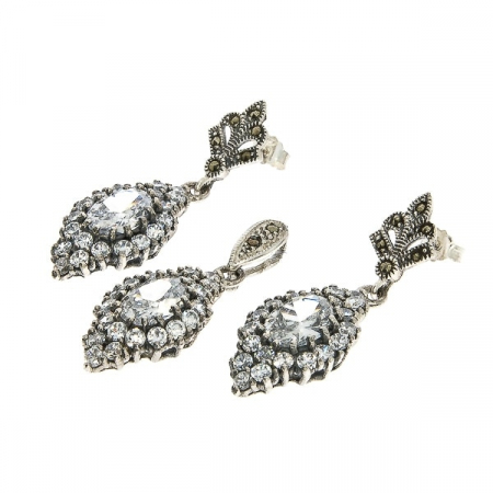 Set bijuterii din argint cu cercei si pandantiv stil vintage elegant, ornamentat cu zirconii [1]