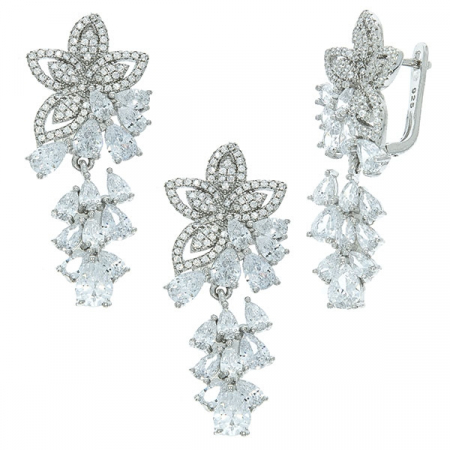 Set bijuterii argint cu motive florale format din cercei și pandantiv cu cristale de zirconiu [2]