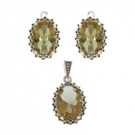 Set argint cu marcasite si sultanit oval fațetat [0]