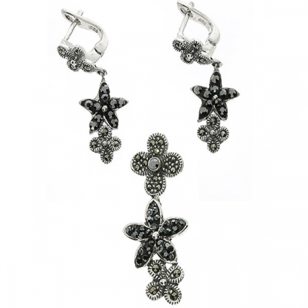 Set bijuterii din argint cu motive florale si marcasite [2]