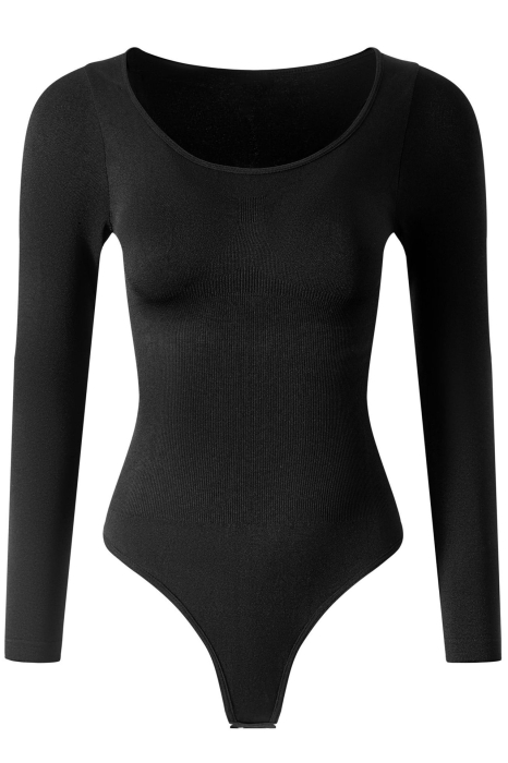 Body Modelator cu Efect de Compresie, cu Maneca Lunga si Chilot Tanga Negru [5]