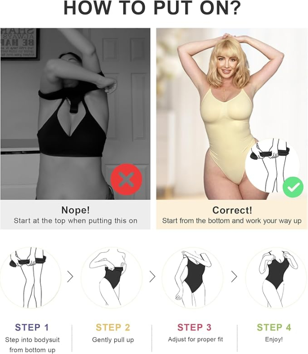 Body Modelator cu Efect de Compresie, din Material Respirabil si Elastic, Bretele Ajustabile, Tanga Bej [6]