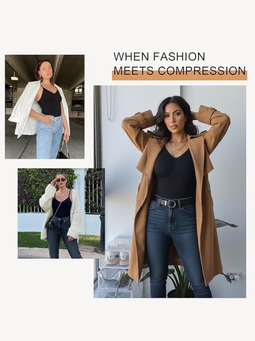 Body Modelator cu Efect de Compresie, din Material Respirabil si Elastic, Bretele Ajustabile, Tanga Negru [5]