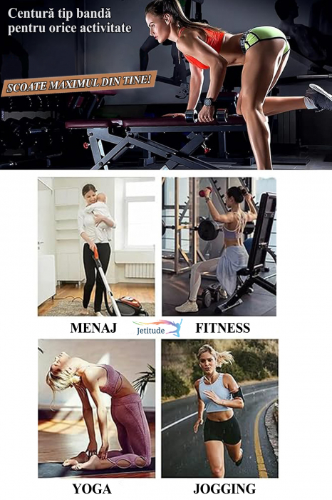 Centura abdominala tip banda elastica Jetitude pentru slabit si modelarea taliei, suport lombar, compresie abdominala, recuperare postpartum, negru [6]
