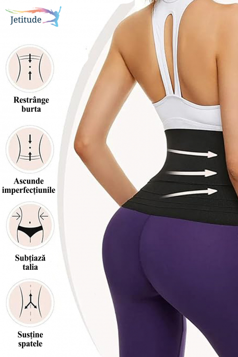 Centura abdominala tip banda elastica Jetitude pentru slabit si modelarea taliei, suport lombar, compresie abdominala, recuperare postpartum, negru [4]