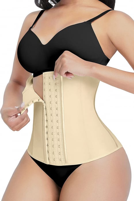 Corset Modelator din Latex cu 9 Tije, Grad de Compresie Mare, Bej