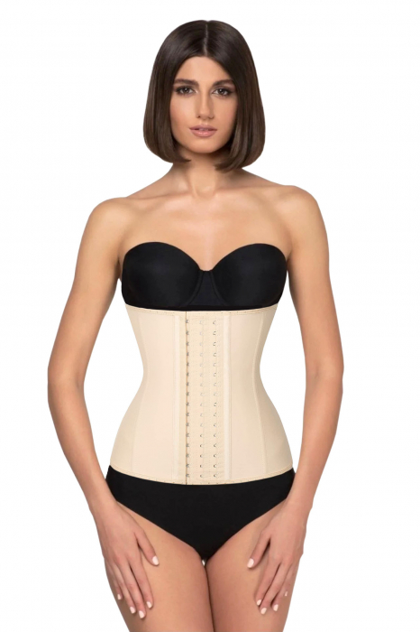 Corset Modelator din Latex cu 9 Tije, Grad de Compresie Mare, Bej [4]