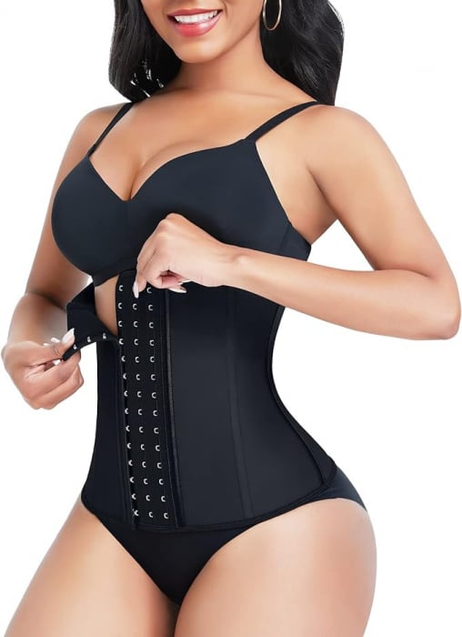 Corset Modelator din Latex cu 9 tije, Grad de Compresie Mare, Negru