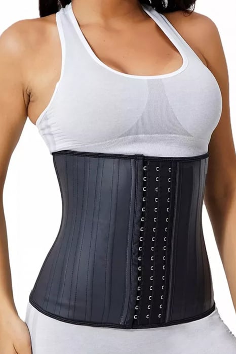 Corset Modelator din Latex cu 25 de tije, cu Grad Ridicat de Compresie, Negru