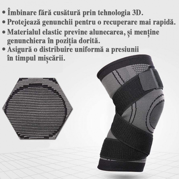 Genunchiera elastica ajustabila cu bretele elastice Gri cu Negru [5]