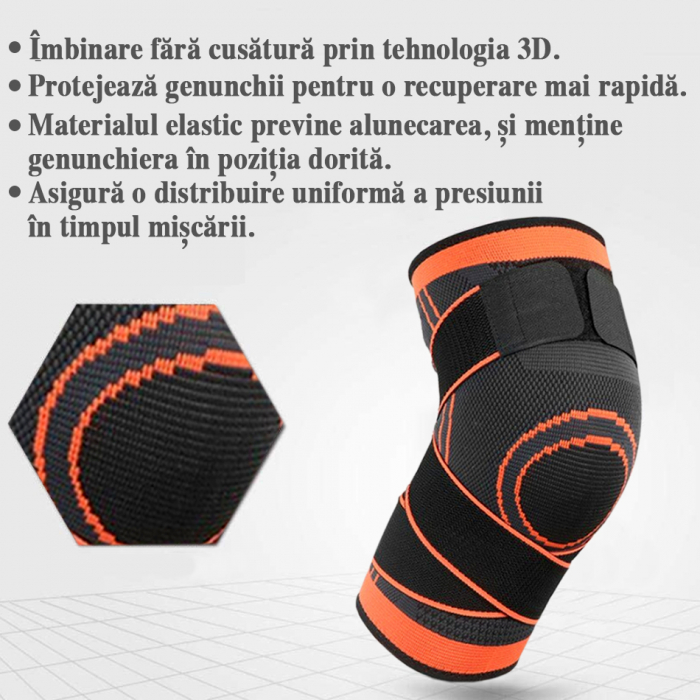 Genunchiera elastica ajustabila cu bretele elastice Portocaliu cu Negru [4]