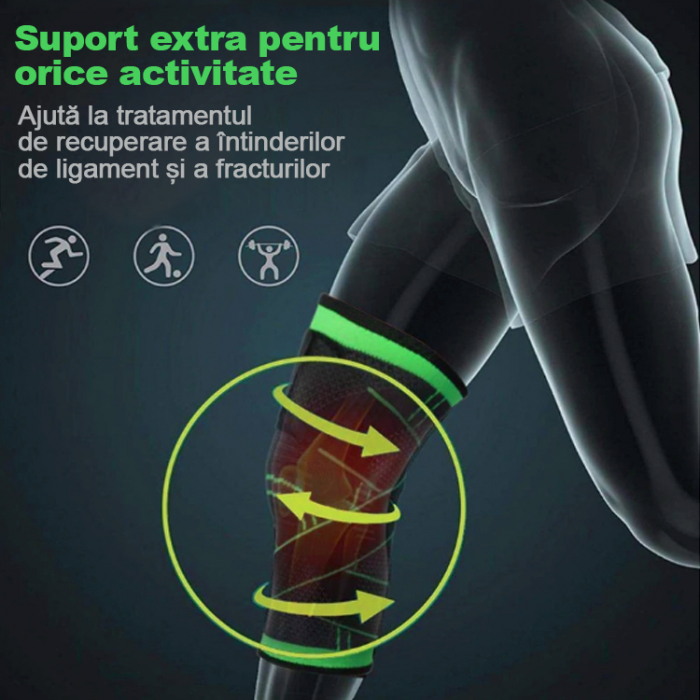Genunchiera elastica ajustabila cu bretele elastice Verde cu Negru [3]