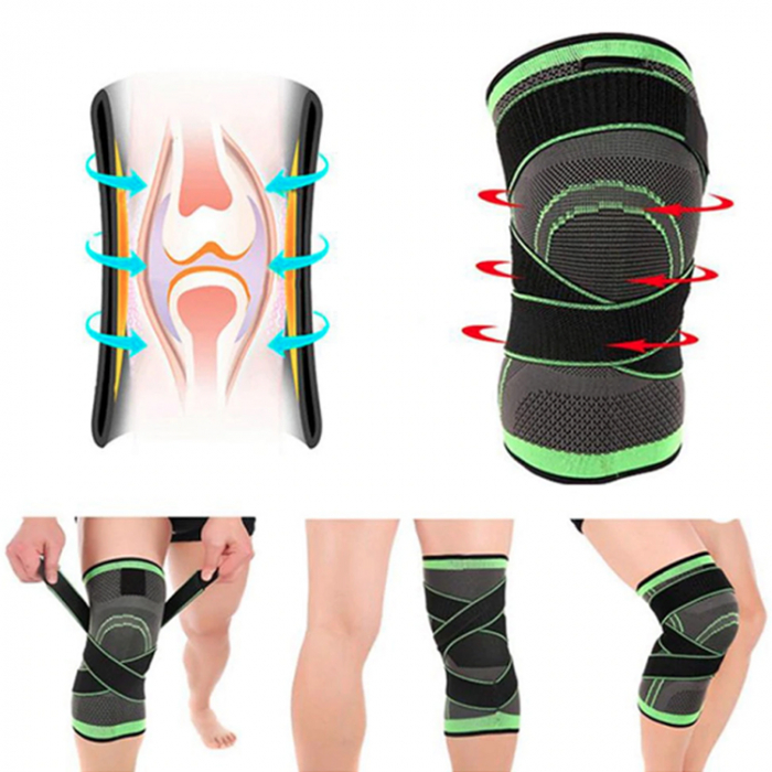 Genunchiera elastica ajustabila cu bretele elastice Verde cu Negru [9]