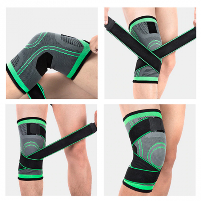 Genunchiera elastica ajustabila cu bretele elastice Verde cu Negru [7]