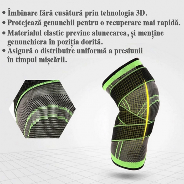 Genunchiera elastica ajustabila cu bretele elastice Verde cu Negru [8]