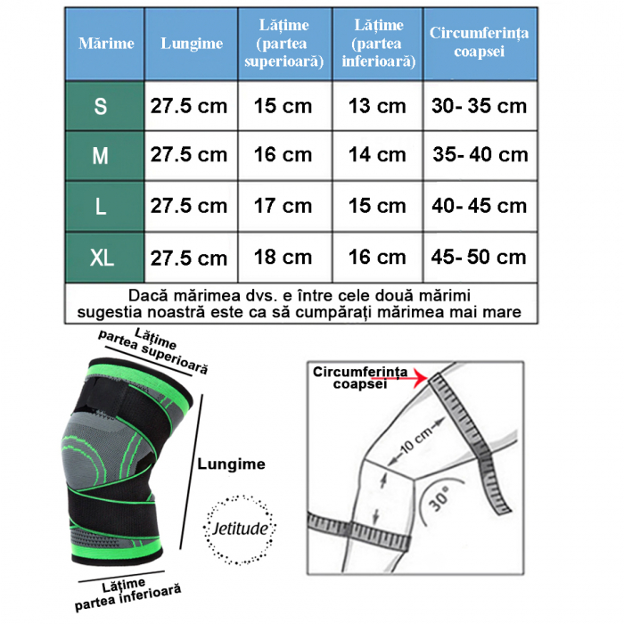 Genunchiera elastica ajustabila cu bretele elastice Verde cu Negru [6]