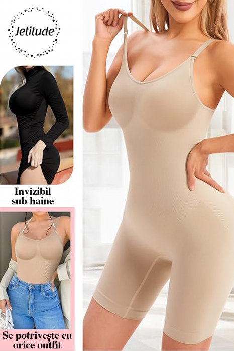 Salopeta Modelatoare Second Skin, cu Bretele Ajustabile, Bej [4]