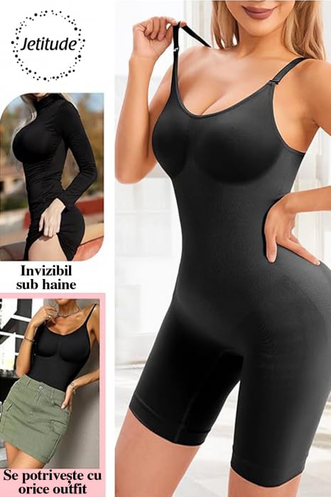Salopeta Modelatoare Second Skin, cu Bretele Ajustabile, Negru [4]