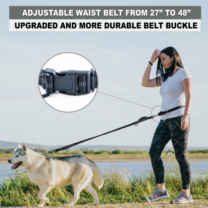 Lesa hands free cu amortizor Chunky Paw™ pentru caini de talie mare pentru alergare, jogging, plimbari, drumetii Negru cu Gri [4]