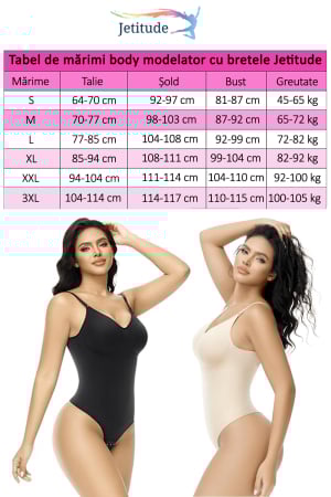 Body Modelator cu Efect de Compresie, din Material Respirabil si Elastic, Bretele Ajustabile, Tanga Bej [5]