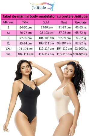 Body Modelator cu Efect de Compresie, din Material Respirabil si Elastic, Bretele Ajustabile, Tanga Negru [5]