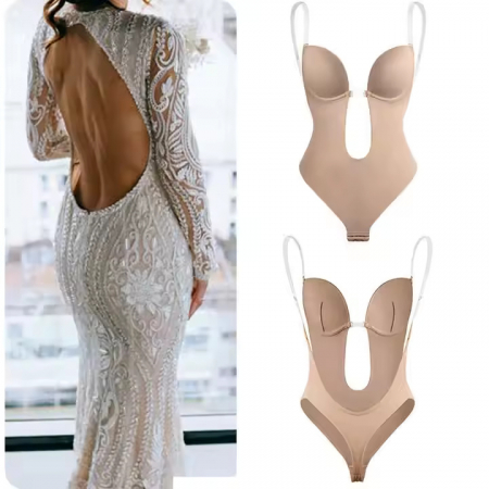 Body Modelator tanga cu  bretele transparente-Bej [7]